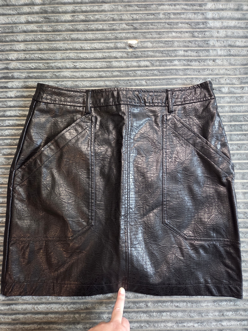 Shinestar Black Faux Leather Mini Skirt with Front Pockets